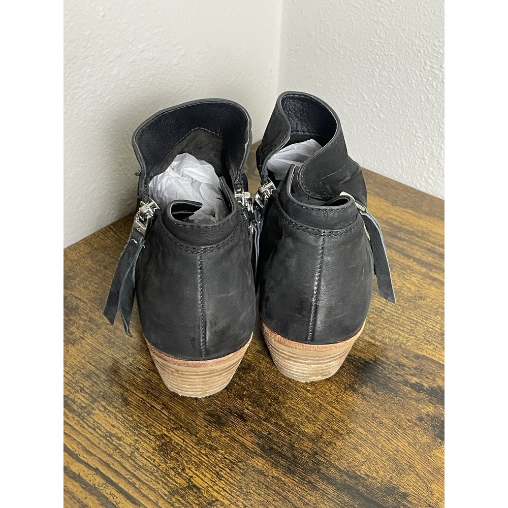 Sam Edelman Black Leather Ankle Boots 6 Boho Stacked Heel Zip Tassel Bootie - Picture 3 of 9